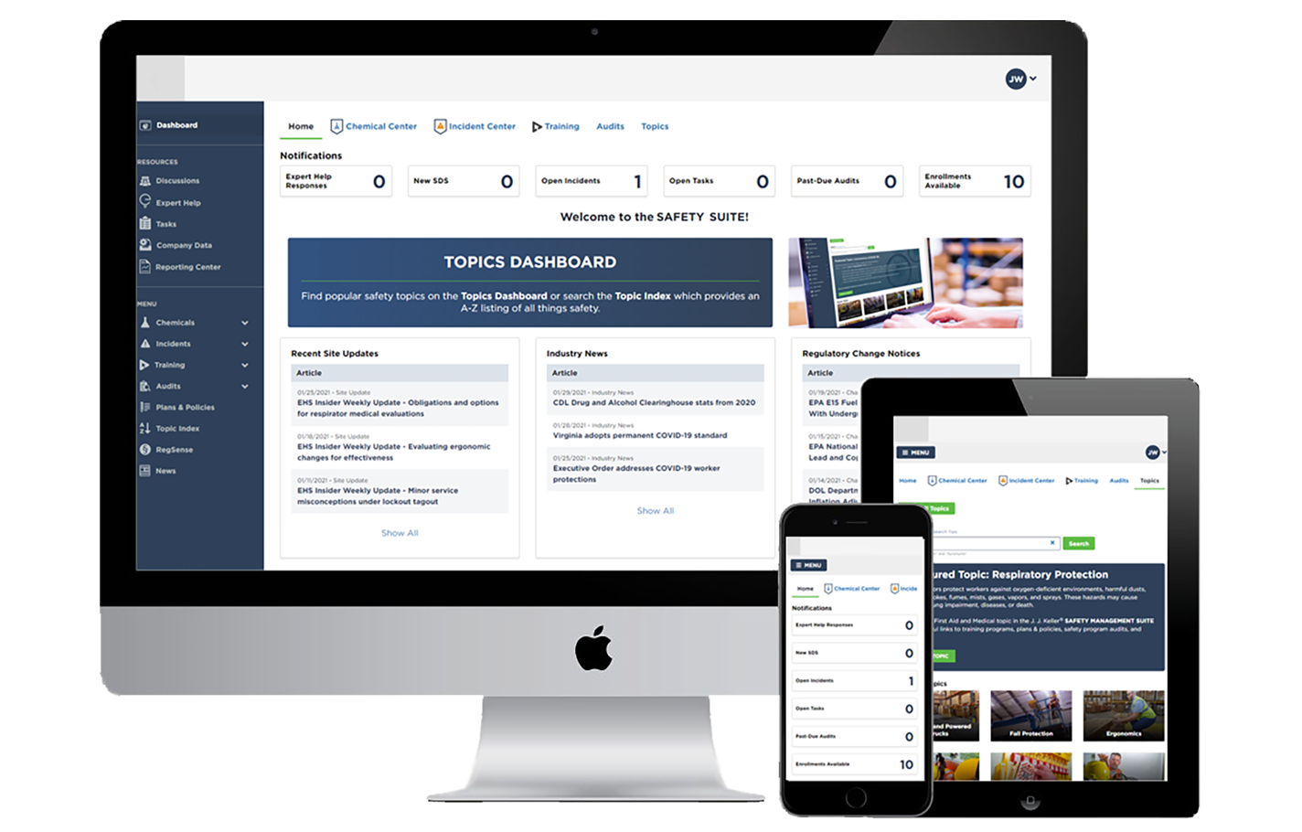 Mobile views of Safety Management Suite dashboard