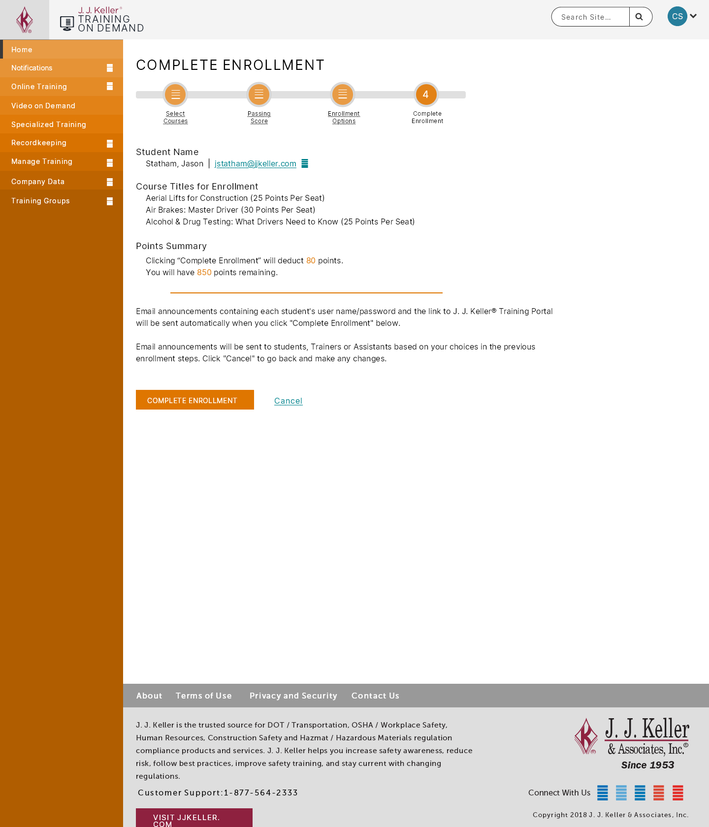 Training on Demand Enrollment Complete