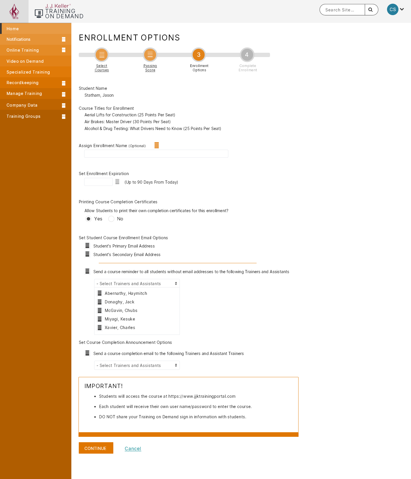 Training on Demand Enrollment Step 3