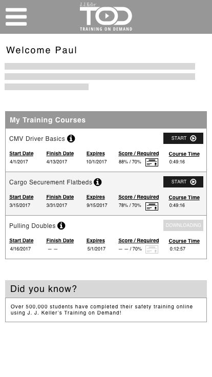 Course list wireframe